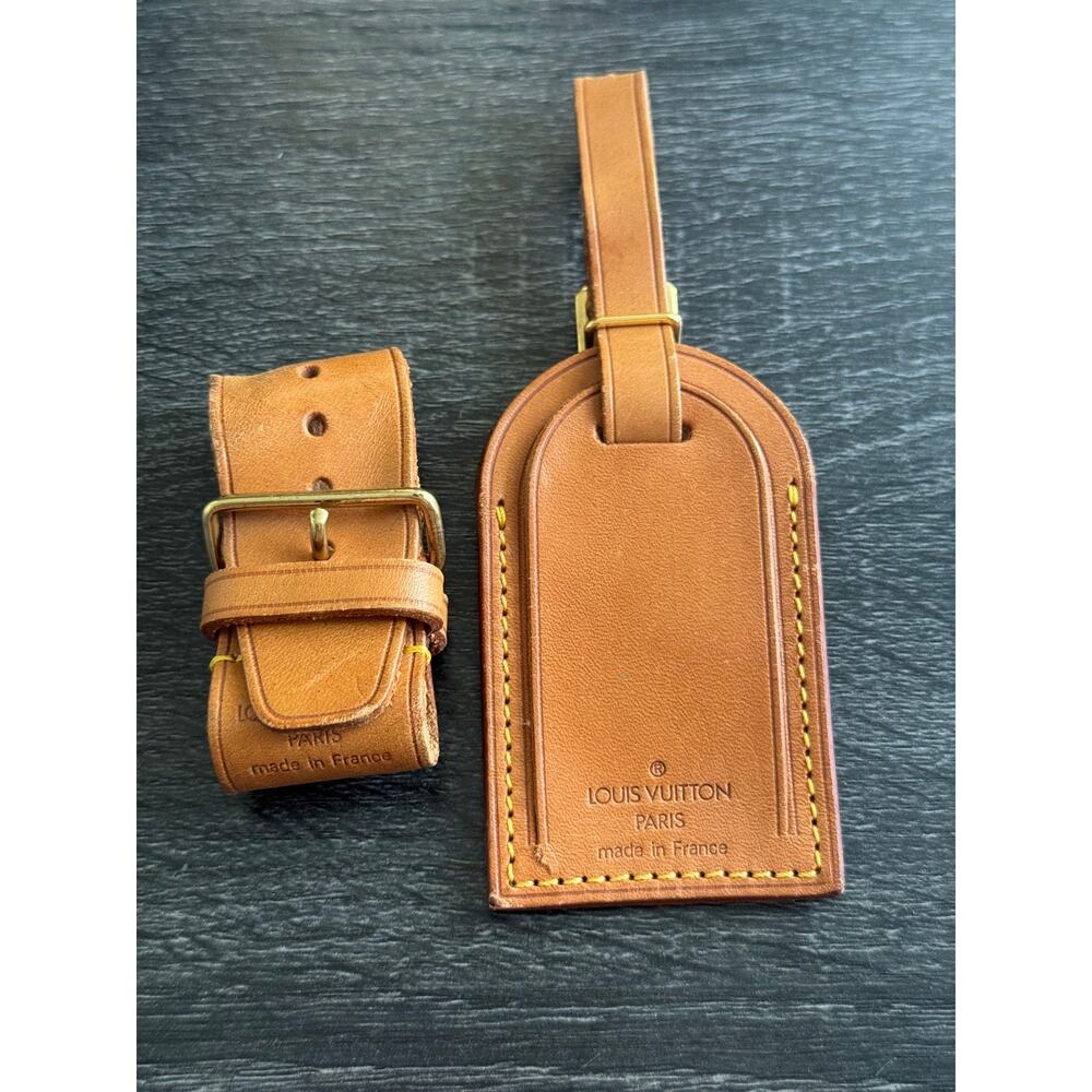 Authentic Louis Vuitton Vachetta Leather Name Luggage Tag And Poignet Set SN323